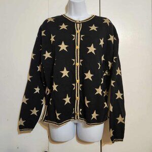 Medium Bechamel Black/Gold Sparkly Glitter Stars Button Down Cardigan Sweater